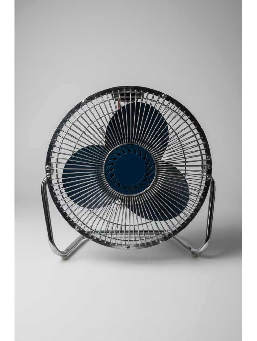 Vintage Lakewood High-Velocity Chrome Metal Fan Blue 3-Blade Industrial Fan